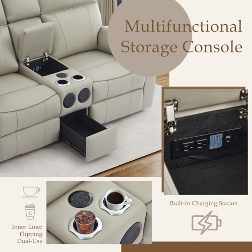 Neptane Power Reclining Loveseat with LED Reading Light/Storage Drawer/Bluetooth Speakers, Power Loveseat Recliner Sofa Wall Hugger Reclining Loveseat with Outlets(Grey, 2 Seat with Console) - Image 4