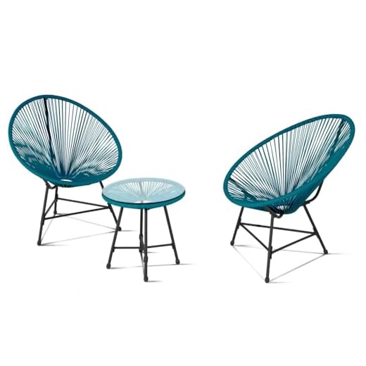 IDMarket - Salon de Jardin Izmir Table et 2 fauteuils Oeuf Cordage Bleu Canard