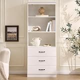 Seekverse 70'' Tall Bookshelf and Bookcase with 3 Open Shelves and 2 Drawers, Wood Bookcase Storage Cabinet for Living Room, Home Office, White