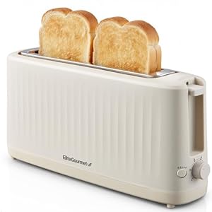 Elite Gourmet ECT2517C SLIMTOAST™ 2-Slice, Long Slot Toaster, Cool-touch Body, 6 Toast Settings & Cancel Function, Extra Wide 1.5” Slot Easily Fits Breads, English Muffins, Bagels & Waffles, Cremello