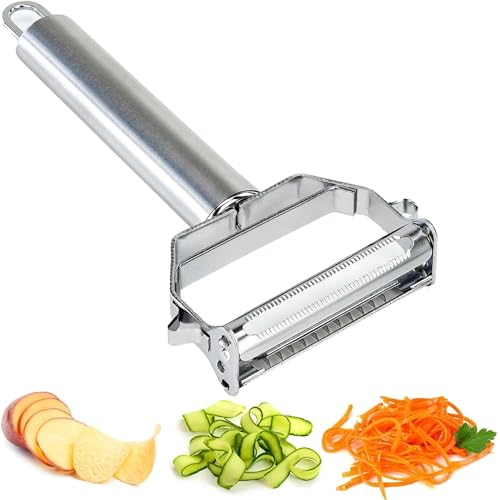CHEFZOCO Pelador Multifuncional 4 en 1 - Rallador, Cortador en Juliana, Extractor de Brotes - Para Frutas y Verduras - Acero Inoxidable