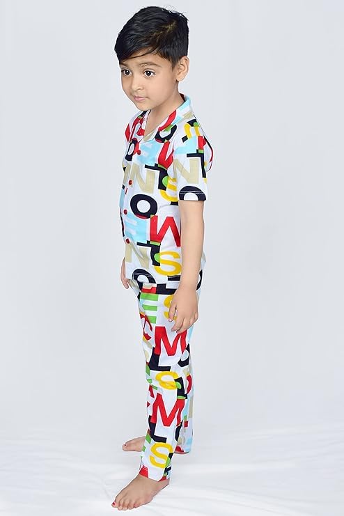 Image of 3BROS Unisex Pure Cotton Short Sleeve Kids Night Dress for Boys & Girls Nightwear /Sleepsuit /Sleepwear /Loungewear Night Suit for Boys and Girls Top and Pyjama Combo Set | JB20HS6031-Parent