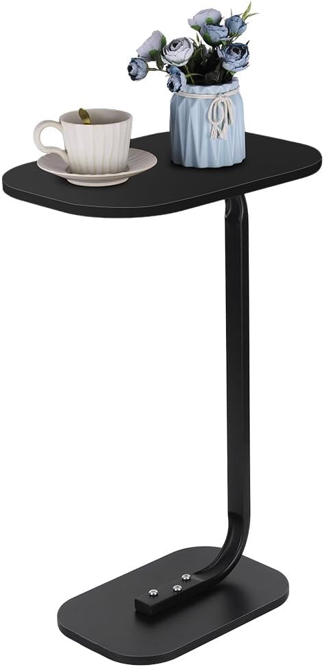 C-Shaped Side Table, Sofa Table Tray for Sofa Bed Bathtub Bedroom, C Shaped Oval Side Tables Living Room for Laptops, Coffee, Books Black Marble