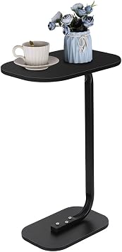 C-Shaped Side Table, Sofa Table Tray for Sofa Bed Bathtub Bedroom, C Shaped Oval Side Tables Living Room for Laptops, Coffee, Books Black Marble