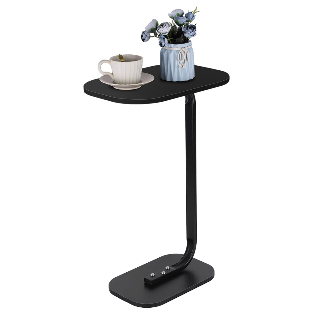 ALINUOYQ C-Shaped Side Table, Sofa Table Tray for Sofa Bed Bathtub Bedroom, C Shaped Oval Side Tables Living Room for Laptops, Coffee, Books (Black Marble)