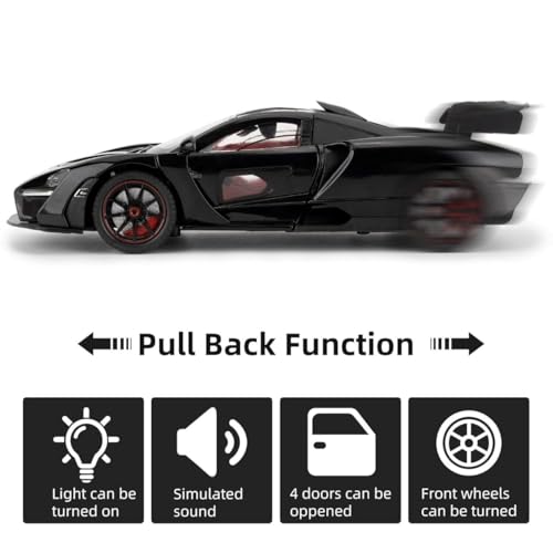 Image of 1:24 Maclaren Senna Sports Model Exclusive Alloy Diecast Pull Back Toy car with Openable Doors & Light Music Toys for Kids Boy Girl Gift (1:24 Maclaren Senna -Black)