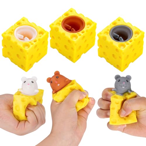 6Pcs Squeeze Mouse Cheese Fidget Toy, Mice in Cheese Stress