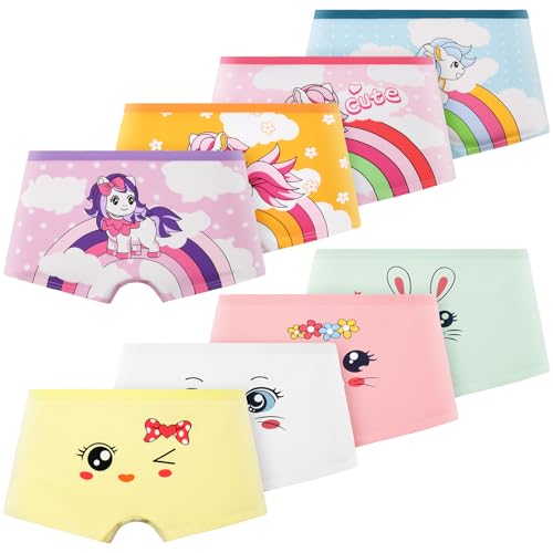 AYBUY 8 Pièces Coton Boxer Fille, Enfants Coton Boxer, Confortable sous-vêtements pour Filles 3-11 Ans (M)