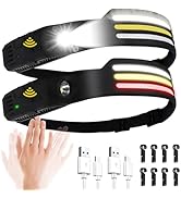 Confezione Da 2 Torce Frontali LED Ricaricabili Con Sensore Di Movimento - Super Luminose 6 Modalità, Angolo 230°, Batteria 1500mAh, IPX5 Impermeabile Per Corsa Ed Escursioni