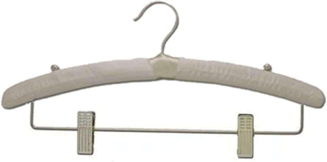 NAHANCO Satin Lingerie Hanger with Rounded Strap Holders and Drop Bar, 15 1/2" – Ivory (Pack of 12)