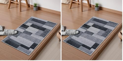 HAOCOO 玄関マット 室内 ラグマット 洗える 北欧風 モダン 50х80cm 小さい おしゃれ ふわふわ オールシーズン適用 滑り止め 防音 屋外 泥落とし 防臭 軽量 モザイク カラーマッチング グレー (× 2)（Amazon）