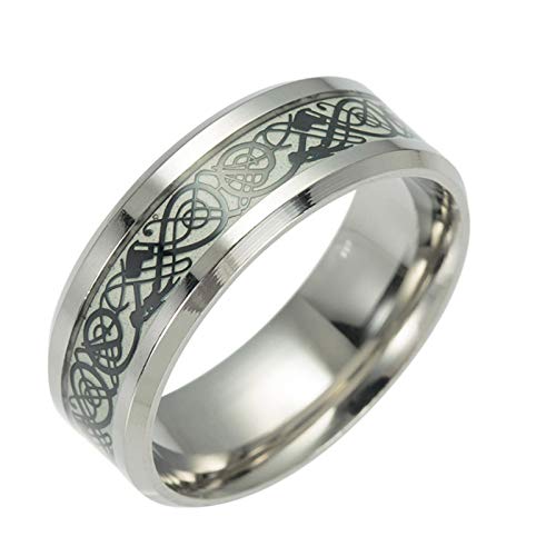 LEFUYAN Anel de padrão luminoso masculino anéis fluorescentes design preto esculpido dragões chinese