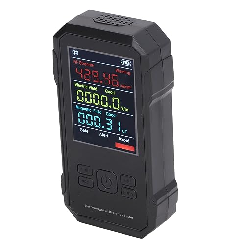 TOPINCN Détecteur de Rayonnement Portable, Compteur EMF Numérique Noir avec Affichage LED, Champ électrique RF, Alerte de Niveau de Champ Magnétique, Compteur Geiger