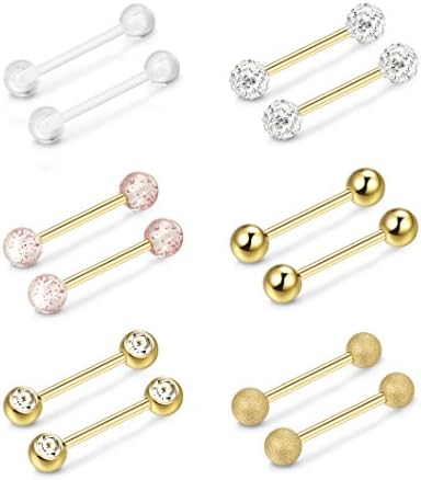 14G 12-18mm Stainless Steel Nipple Tongue Ring Barbell Nipplerings Body Piercing Jewelry 12Pcs