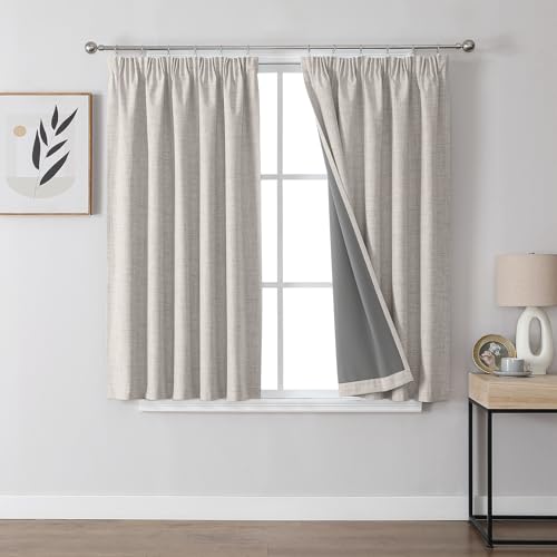 Image of Joydeco 100% Blackout Curtains Linen Style Premium Off White Pencil Pleat Curtains 46x54 Inch 2 Panels, Thermal Insulated for Bedroom and Living Room