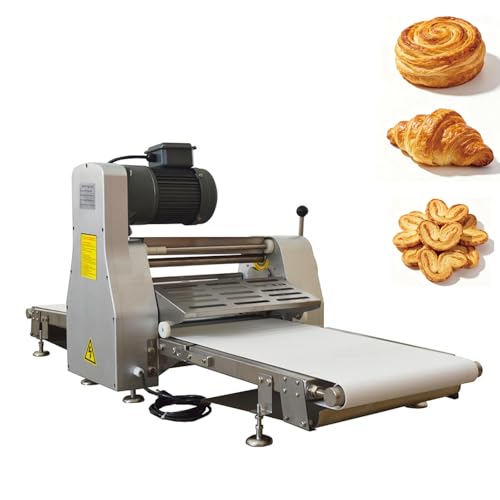 BEILOCKERY Commercial Dough Sheeter Machine, Electric 400mm Reversible Roller Dough Flattening Conveyor, Desktop Pastry Machine 1-32mm Adjustable Thickness for Bakeries, Pastries 110V