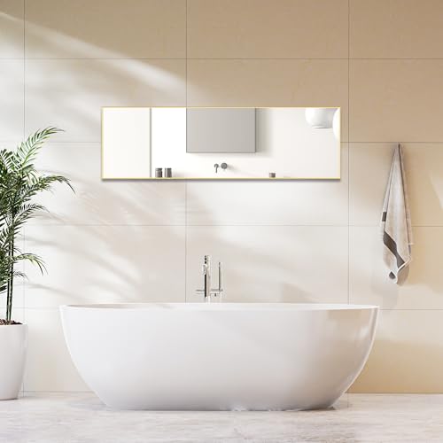 Image of DUMOS Full Length Mirror 59 inchx17 inch Full Body Floor Mirror for Bedroom or Cloakroom, Can Stand Alone, Hang or Lean Against Wall, Tall Wall Mirrors with Stand and Sleek Aluminum Alloy Thin Frame