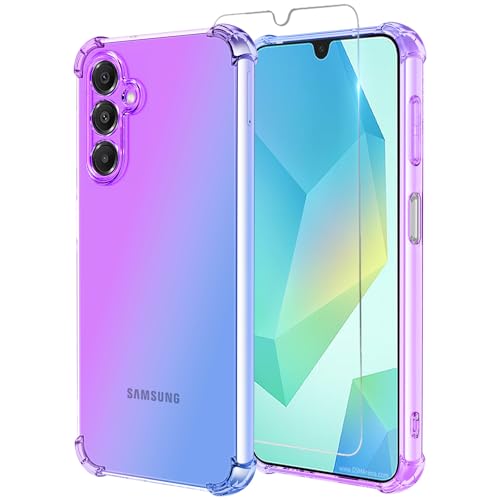 Osophter for Samsung Galaxy A16 Case: with 1pcs Screen Protector two color gradient reinforced corner TPU shock absorption flexible Cell Phone Cover for Galaxy A16(Purple Blue)
