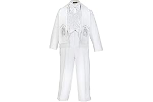 White Baptism Christening Paisley Lapel Tuxedo with Angel Maria Scarf Estola