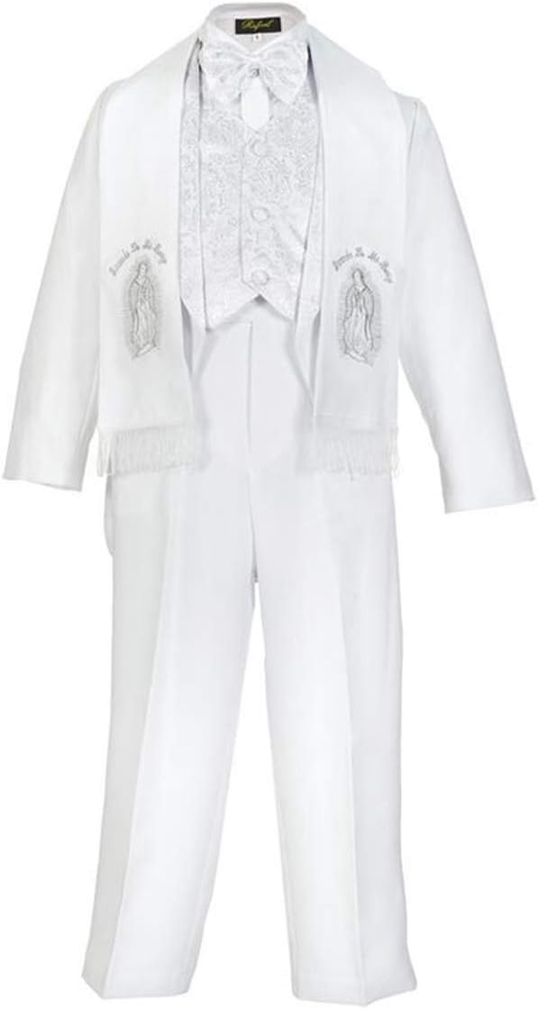 iGirlDress Baby/Toddler/Boys White Baptism Christening Paisley Lapel Tuxedo with Angel Maria Scarf Estola