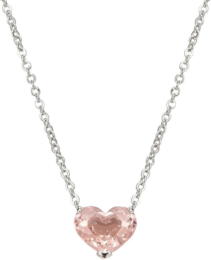 Renaiz Heart Gemstone Pendant Necklace for Women, 14K Gold Plated, Colorful Cubic Zirconia in White, Pink & Brown, Dainty Chain Jewelry, Sparkling CZ Fashion Accessory, Minimalist Gifts for Her