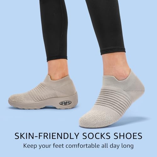 HKR Walking Shoes Women Slip On Sneakers Arch Support Non Slip Work Plantar Fasciitis Tennis Breathable Taupe Size 7.5 — view 5