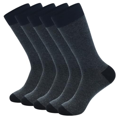 Dninmim 5 Pairs/Lot Men Dress Socks Large Size Business Stripe Black Gray Solid Cotton Socks