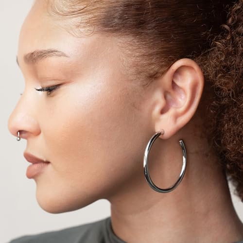 Bestow Lightweight Hypoallergenic Tarnish Proof Large Silver Hoop Earrings for Women - Classic Jewelry for Women in 3 Sizes: 1", 2", and 2.75" Silver Earrings3