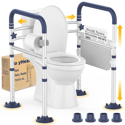 HolyHeal Toilet Safety Rails for Seniors, Adjustable Height & Width Toilet Rails, 350 lb Toilet Handles for Elderly and Disabled, Foldable Toilet Safety Frame, Toilet Bars Fit Any Toilets