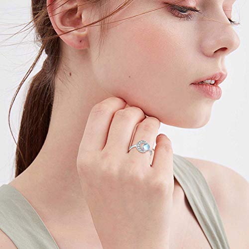 Cuoka Miracle Moon Ring, S925 Sterling Silver Crescent Moon Ring Synthetic Moonstone Open Ring Adjustable Ring Gift For Women (Blue) #TOP2