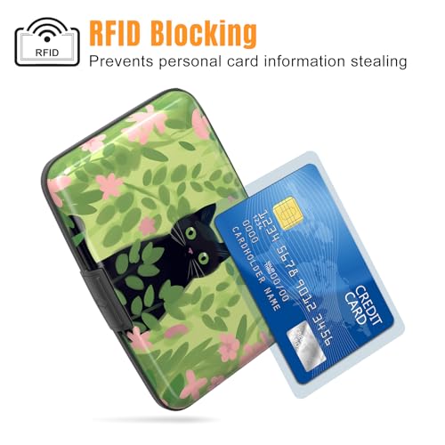 Image of Rimilak Aluminuml Credit Card Holder, Mini Credit Card Wallet RFID Blocking Slim Metal Hard Case for Women Men, Kind Cat