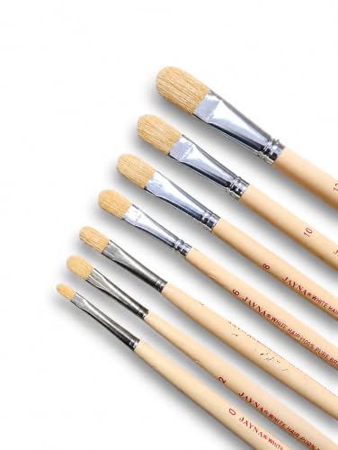 Image of Professional Filbert Hog Hair Paint Brush Set | Natural Bristle Brushes for Oil & Acrylic Painting, Soft Blending, Curved Strokes & Smooth Finish Artwork | Sizes 0-12, Set of 7