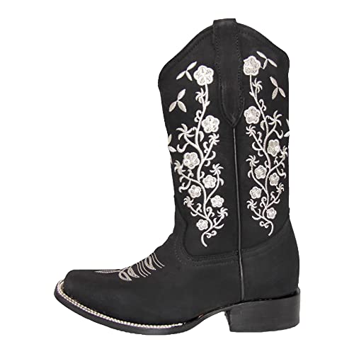 Women’s Cowgirl Cowboy Boot Floral Embroidered Square Toe Mid Calf Western Boot3