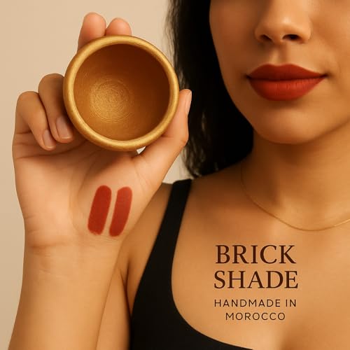 FERIHA Aker Fassi Moroccan Clay Lip & Cheek Stain – Long-Lasting Brick Red Tint, Natural & Buildable Color