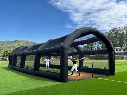 Inflatable Tennis Tent Baseball Cage Football Court Cage Inflatable Baseball Field Softball Batting & Pitching Cage with Blower (Black, 48ft L×16ft W ×11.5ft H)