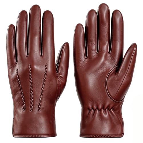 Harssidanzar Lederhandschuhe Herren Kaschmirfutter GMEU006 Cognac S