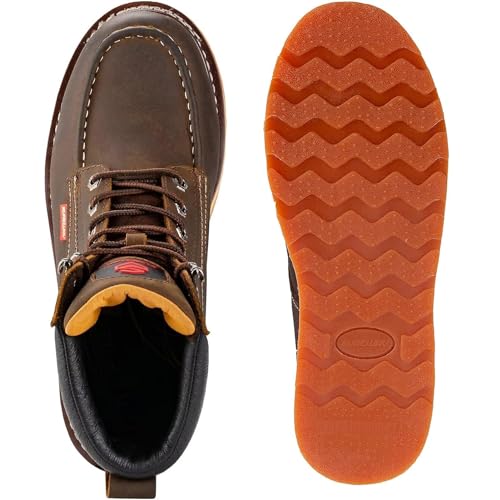 SUREWAY Mens Heavy Duty Soft/Composite/Steel Toe Work Boots for Men-Comfortable,Goodyear Welt,Full Grain Leather,6 in Wedge Moc Toe Construction Boots/Shoes,Soft Toe Brown,Size 8.54