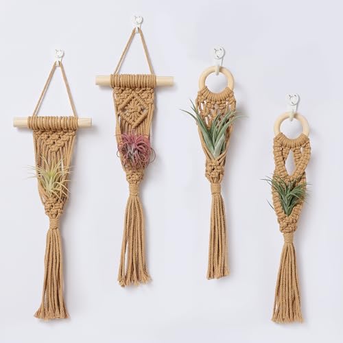 Shineloha 4 Pack Air Plants Holders, Wall Planters for Indoor Plants | Macrame Plant Hanger, Air Plant Hanger for Air Fern, Tillandsias, Live Houseplants & Succulent (NO plant included)