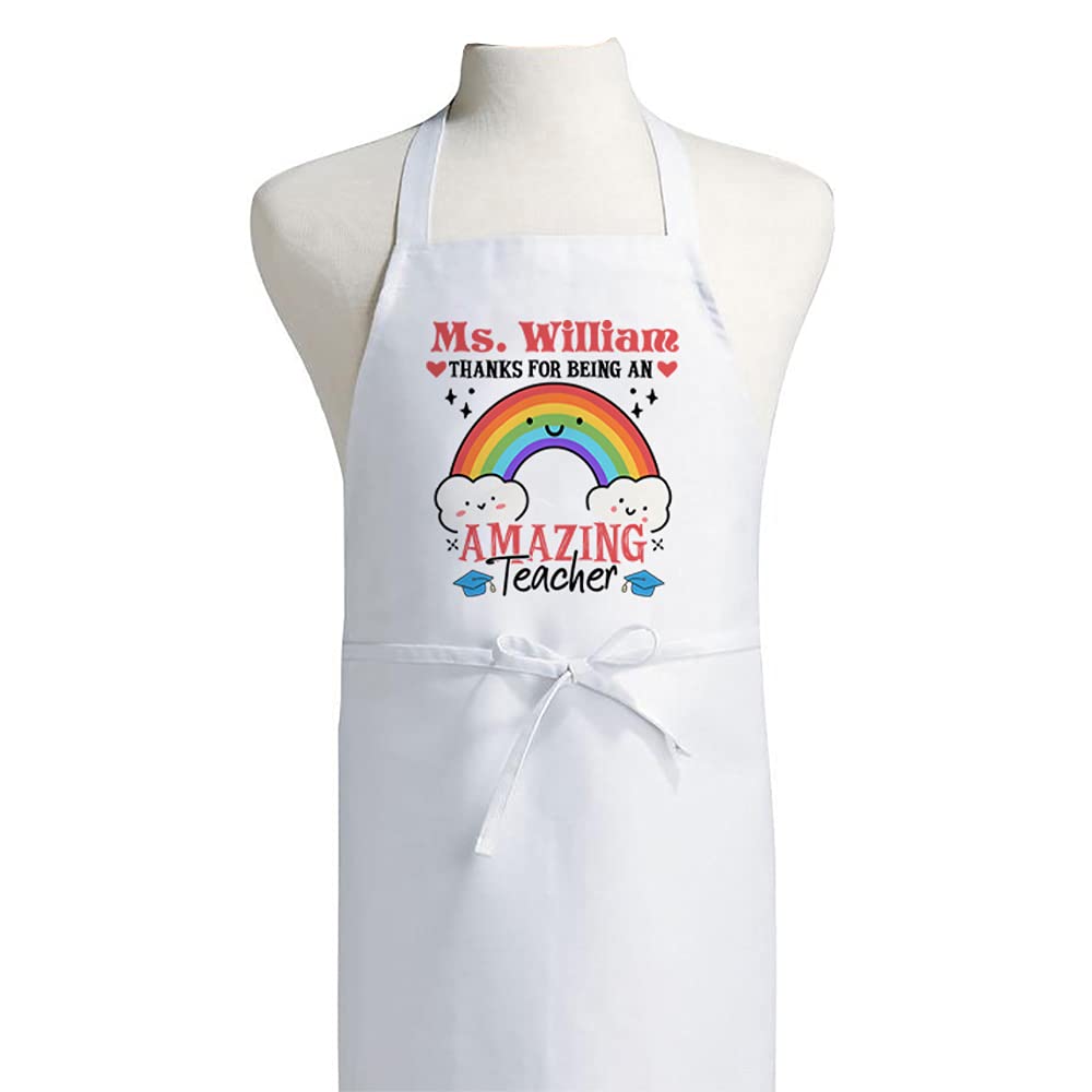 Getagift Adult White Apron Personalised Thank You For Being An Amazing Teacher Any Name Thanks-Giving, Teacher Appreciation Retirement, End Of Term, School Holidays, Kitchen Cooking Adult/Annex Bib Apron. (Adult White Apron)