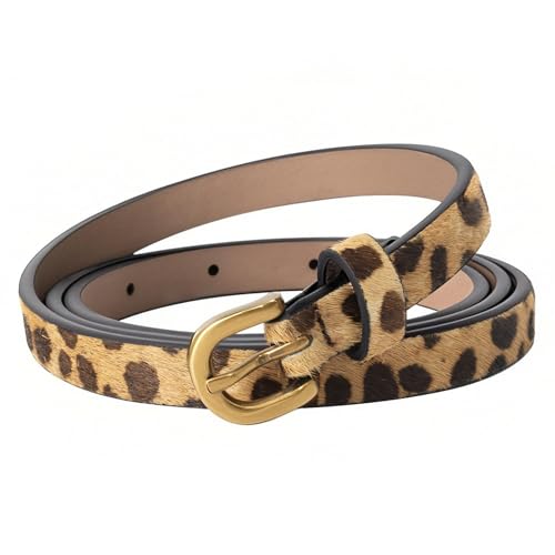 Women's Leopard Print Genuine Leather Belt Skinny Waist Belt for Jeans