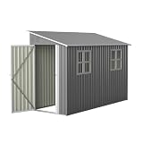 Casetta da giardino in metallo, casetta per attrezzi in metallo con kit di base, 1,2x3 m (4x10 piedi) Capanno da giardino per uso esterno a carico pesante, design ad appoggio con porta sinistra/destra