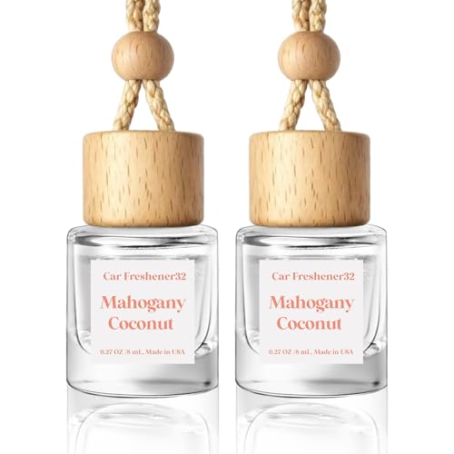 Image of HoogaLife Car Air Freshener Diffuser 2 Pack Hanging Mahogany Coconut Car Air Freshener for Women 45+ Days Long Lasting Fragrance Made in USA (M32)