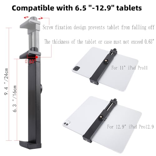FPN Tablet Holder with Super Clamp&10″ Long Aluminum Alloy Magic Arm for Microphone Stand, Side Mount iPad Mic Music Stand Holder Compatible with iPad Pro 12.9 Air Mini/Nexus/Samsung Galaxy Tab