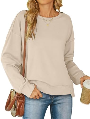 Aokosor Womens Sweatshirt Crewneck Long Sleeve Shirts Trendy 2024 Fall Tops Casual Loose Irregular Hem