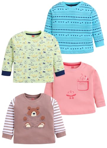 Image of LuvLap Baby Boys Regular Fit 100% Cotton Full Sleeves Boys T-Shirt Set Pack of 4