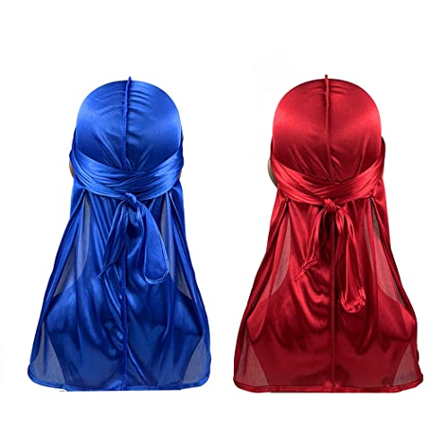 2 piezas de Durag Suave Sedoso Gorra para hombres Mujeres con capucha 1 Wave (rojo,azul)