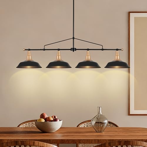 Image of 4-Light Linear Chandelier Black and Gold Kitchen Island Light Fixture