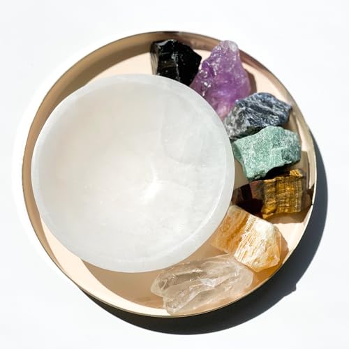 Crystal Set for 7 Chakras with Selenite Bowl: Holistic Energy Alignment and Spiritual Growth