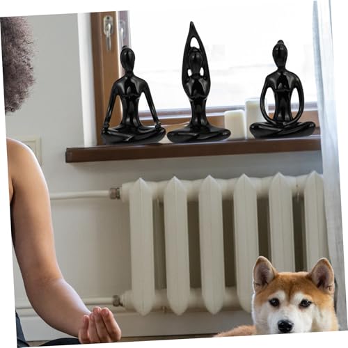 Statues de yoga en céramique SUPVOX lot de 4 figurines zen noires mates pour décor moderne - 8