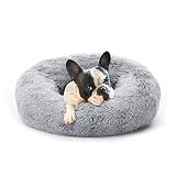 Eterish 23 inches Fluffy Round Calming Dog Bed Plush Faux Fur, Anxiety Donut Dog Bed for Small Dogs